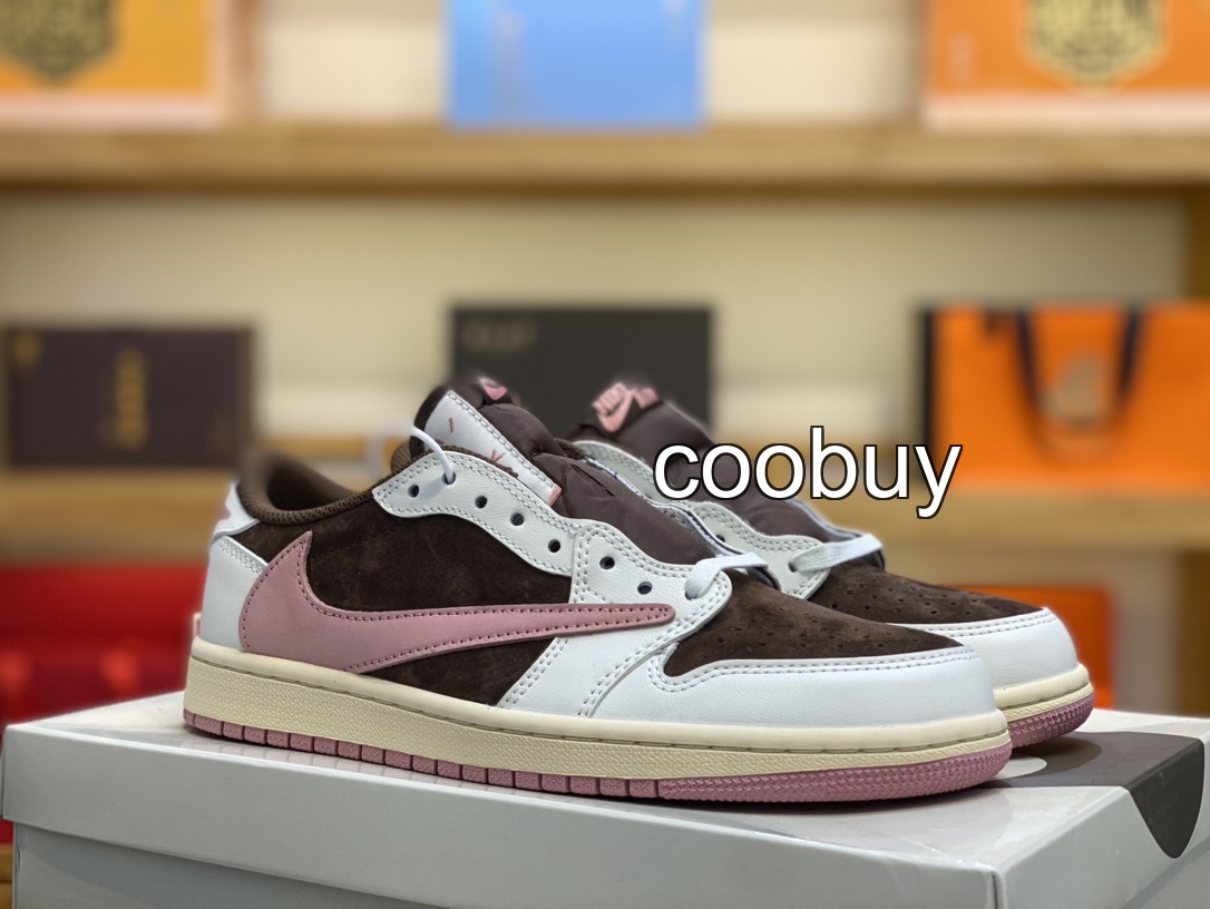 Replica nike factory Travis Scott x Air Jordan 1 Low OG White Pink Brown Burgundy