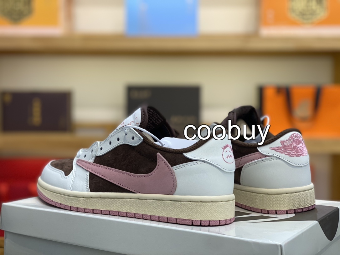 Replica nike factory Travis Scott x Air Jordan 1 Low OG White Pink Brown Burgundy - Image 2