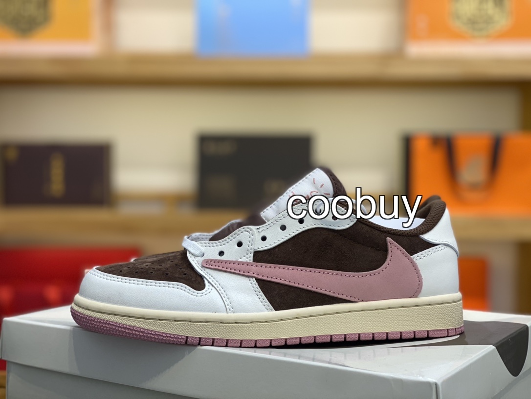 Replica nike factory Travis Scott x Air Jordan 1 Low OG White Pink Brown Burgundy - Image 3