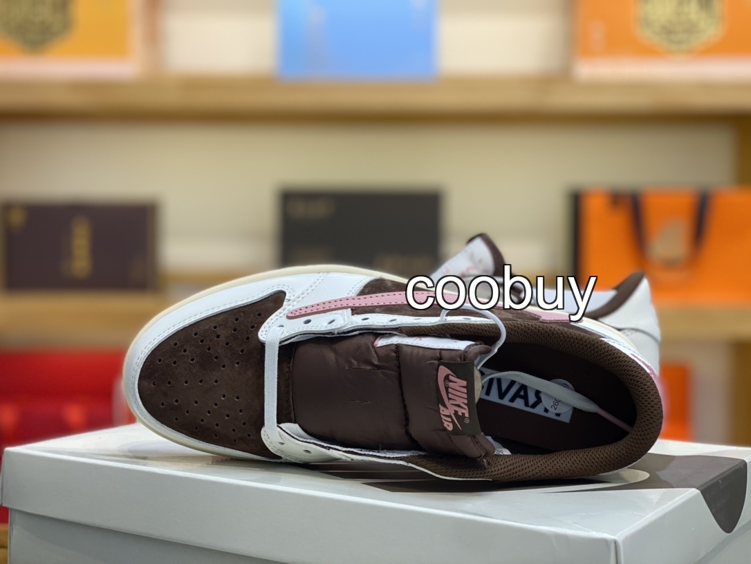Replica nike factory Travis Scott x Air Jordan 1 Low OG White Pink Brown Burgundy - Image 5