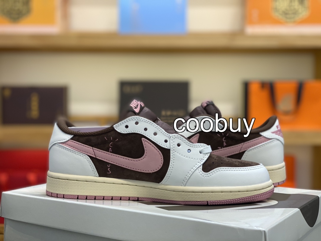 Replica nike factory Travis Scott x Air Jordan 1 Low OG White Pink Brown Burgundy - Image 6