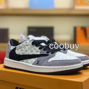 Replica fake nike Travis Scott x Fragment x Air Jordan 1 Low OG Black Grey LV