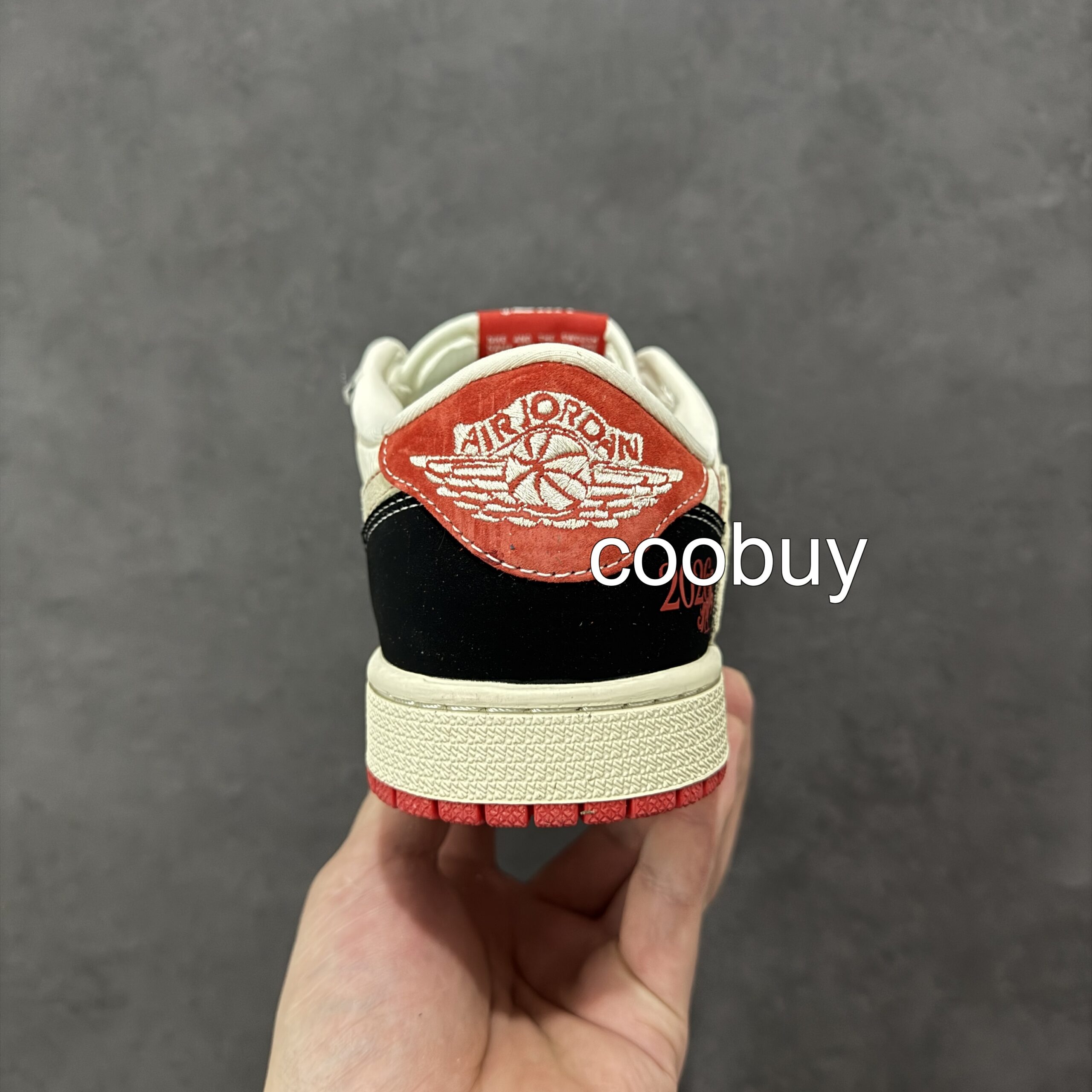 Replica nike factory Travis Scott x Fragment x Air Jordan 1 Low OG Black Red Horse Year - Image 4
