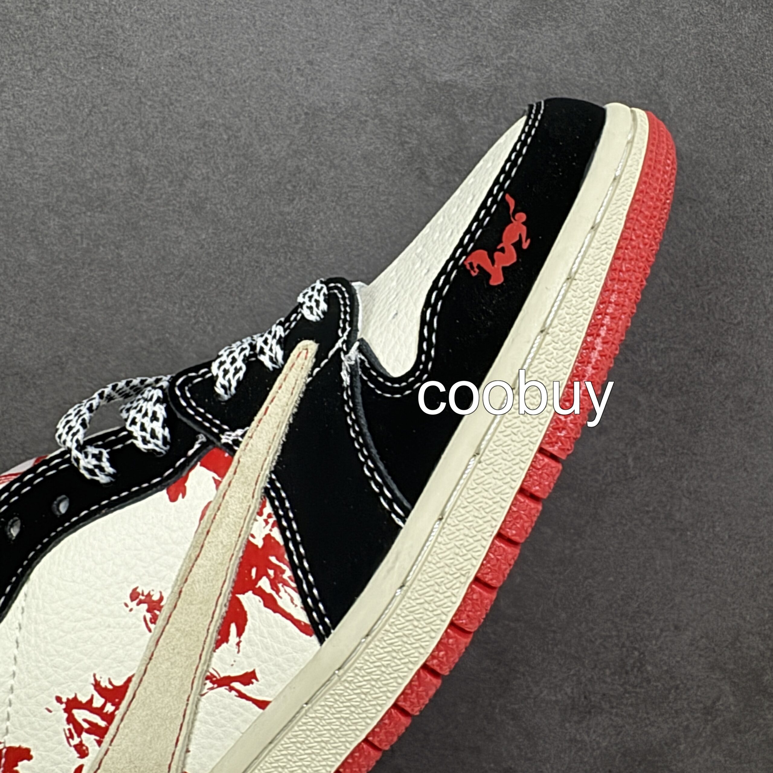 Replica nike factory Travis Scott x Fragment x Air Jordan 1 Low OG Black Red Horse Year - Image 5