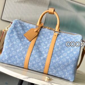 Replica fake louis vuitton keepall bag Louis Vuitton KEEPALL BANDOULI Denim Denim Blue