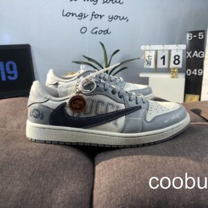 Replica Fake Jordan Shoes Air Jordan 1 Low Dior Fragment Travis Scott White Grey
