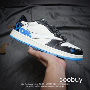 Replica Fake Jordan Shoes Air Jordan 1 Low Travis Scott Fragment Black White Blue