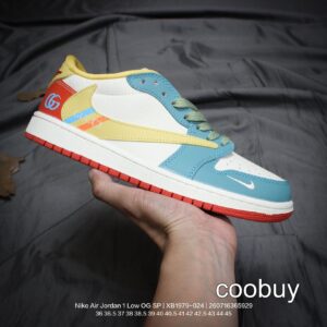 Replica Fake Jordan Shoes Air Jordan 1 Low Travis Scott Fragment White Light Blue Yellow