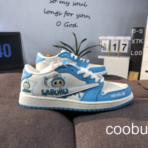 Replica Fake Jordan Shoes Air Jordan 1 Low Travis Scott LABUBU White Blue
