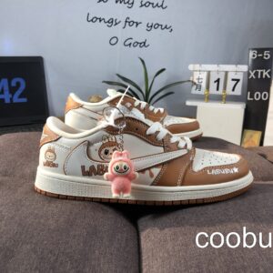 Replica Fake Jordan Shoes Air Jordan 1 Low Travis Scott LABUBU White Brown Tan
