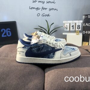 Replica Fake Jordan Shoes Air Jordan 1 Low Travis Scott Louis Vuitton White Blue Denim