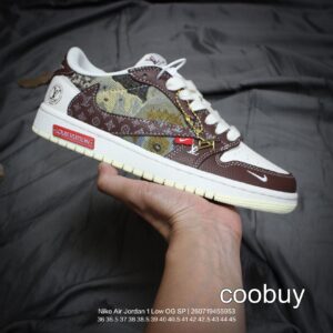 Replica Fake Jordan Shoes Air Jordan 1 Low Travis Scott Louis Vuitton White Brown Multicolor