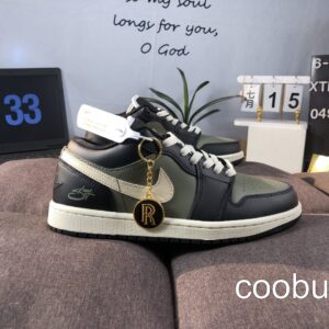 Replica Fake Jordan Shoes Air Jordan 1 Low Black Gray Olive